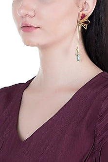 Gold Plated Handmade Pink Quartz, White MOP, Blue Topaz & Green Amethyst Checkered Earrings
