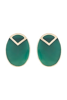Gold Plated Handmade Green Onyx Stud Earrings