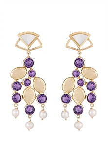 Gold Plated Handmade Amethyst & Pearl Dangler Earrings