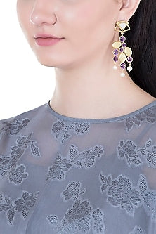 Gold Plated Handmade Amethyst & Pearl Dangler Earrings