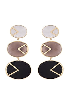 Gold Plated Handmade Grey Onyx, Black Onyx & White Mop Earrings