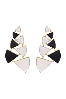 Gold Plated Handmade Black Onyx & White MOP Long Earrings