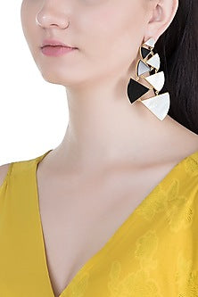 Gold Plated Handmade Black Onyx & White MOP Long Earrings