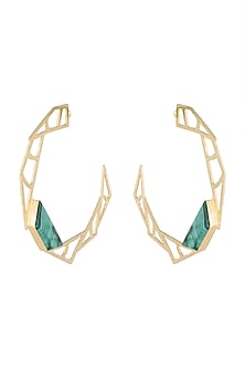 Gold Plated Handmade Malachite Stone Hoop Earrings