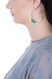 Gold Plated Handmade Malachite Stone Hoop Earrings
