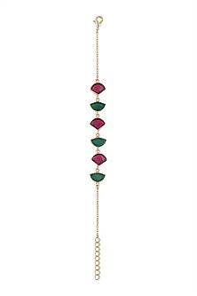 Gold Plated Handmade Pink Quartz & Green Onyx Bracelet