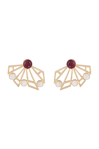 Gold Plated Handmade Pink Quartz & White MOP Stud Earrings