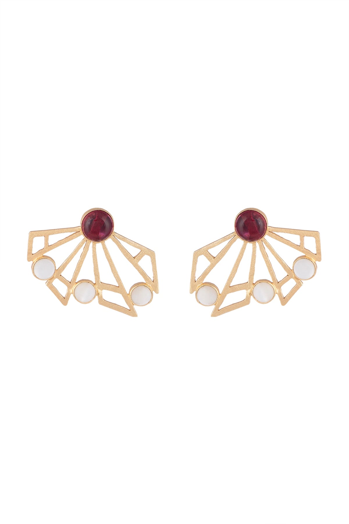 Gold Plated Handmade Pink Quartz & White MOP Stud Earrings