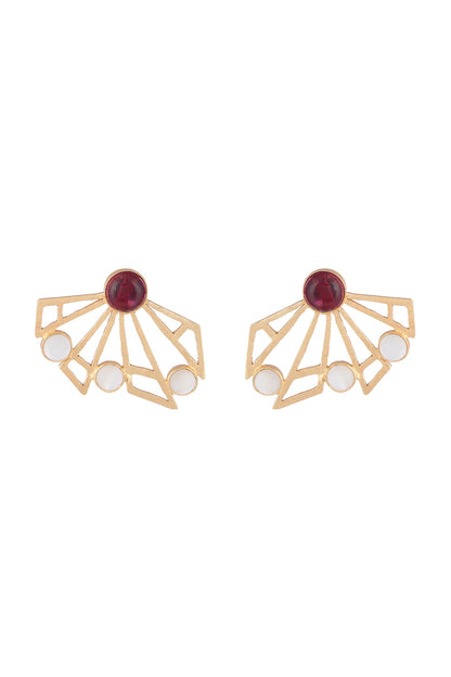 Gold Plated Handmade Pink Quartz & White MOP Stud Earrings