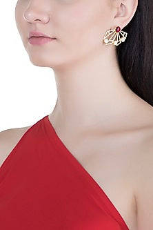 Gold Plated Handmade Pink Quartz & White MOP Stud Earrings