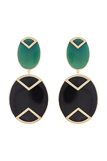 Gold Plated Handmade Green & Black Onyx Geometric Earrings