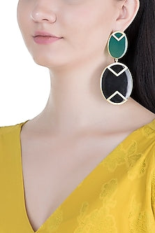 Gold Plated Handmade Green & Black Onyx Geometric Earrings