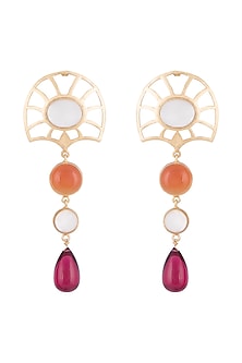 Gold Plated Handmade White MOP, Carnelian & Hydro Pink Drop Earrings