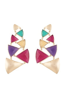 Gold Plated Handmade Pink Quartz, Amethyst, Emerald Green & Citrine Stone Earrings