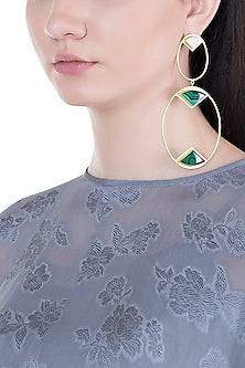 Gold Plated Handmade Malachite & MOP Long Earrings