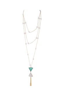 Gold Plated Handmade White, Green Onyx & White MOP Long Necklace