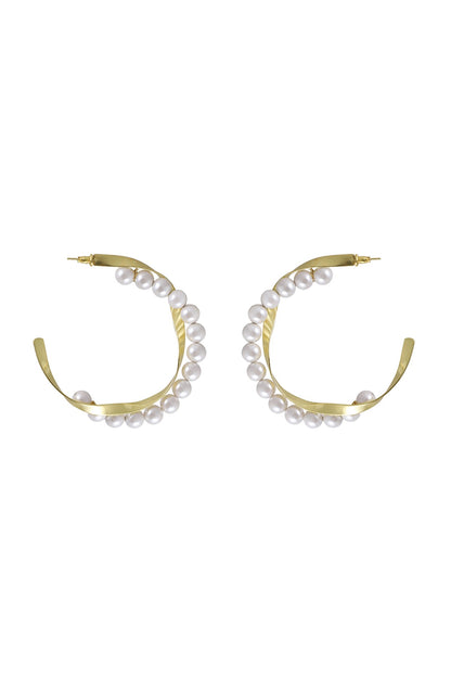 Gold Plated Pearl Hoop Earrings