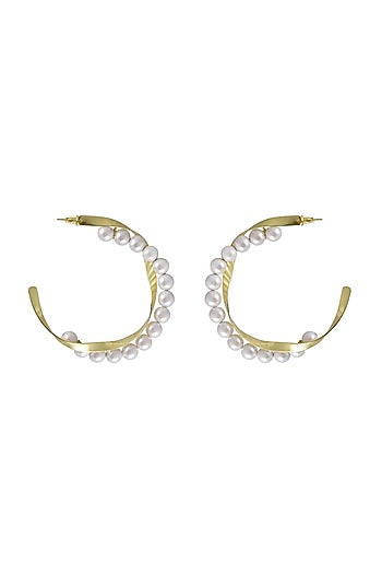 Gold Plated Pearl Hoop Earrings