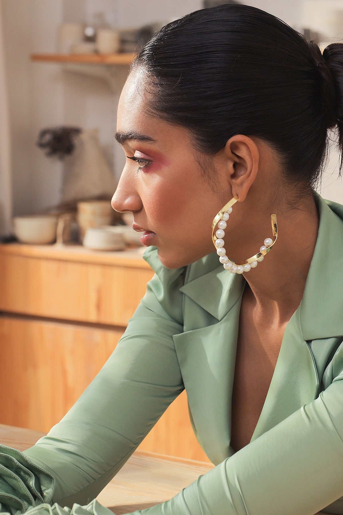 Gold Plated Pearl Hoop Earrings