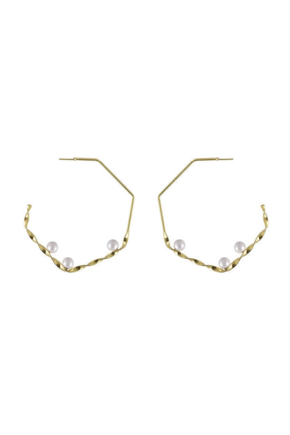 Gold Plated Pearl Handcrafted Hoop Earrings