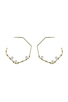 Gold Plated Pearl Handcrafted Hoop Earrings