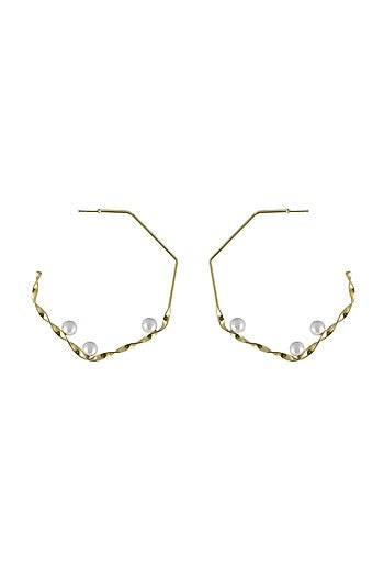 Gold Plated Pearl Handcrafted Hoop Earrings