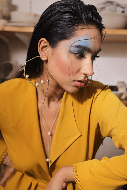 Gold Plated Pearl Handcrafted Hoop Earrings
