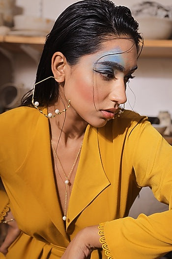 Gold Plated Pearl Handcrafted Hoop Earrings