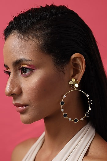 Gold Plated Enameled Dangler Earrings
