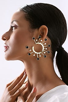 Gold Finish Enameled Stud Earrings