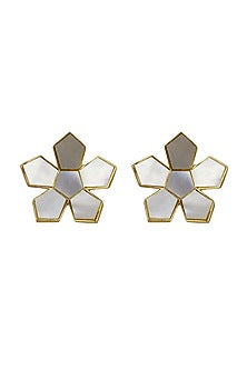 Gold Finish Mother Of Pearl Stud Earrings