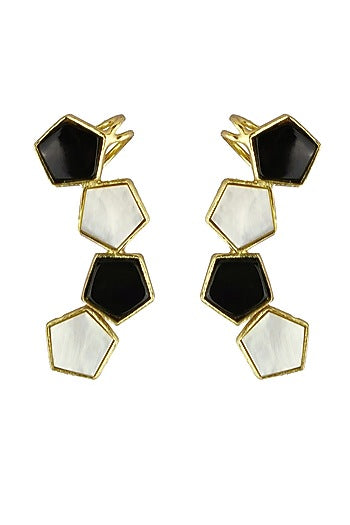 Gold Finish Mother Of Pearl & Enameled Earrings
