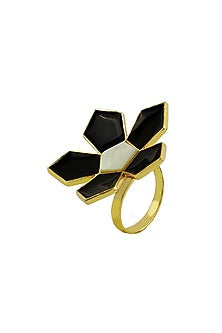 Gold Finish Enameled Floral Ring