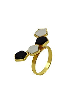 Gold Finish Enameled Floral Ring
