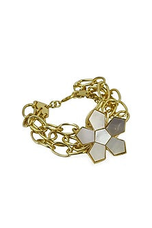 Gold Finish Mother Of Pearl Floral Bracelet