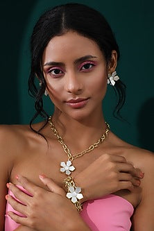Gold Finish Mother Of Pearl Floral Bracelet