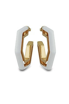 Gold Plated White Enameled Hoop Earrings