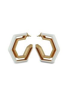 Gold Plated White Enameled Hoop Earrings