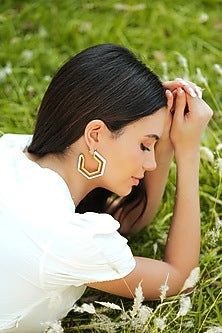 Gold Plated White Enameled Hoop Earrings