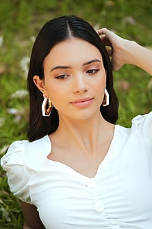 Gold Plated White Enameled Hoop Earrings