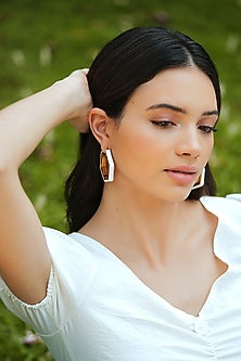 Gold Plated White Enameled Hoop Earrings