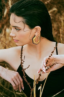 Gold Plated Black Enameled Hoop Earrings
