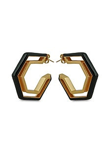Gold Plated Black Enameled Hoop Earrings
