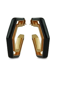 Gold Plated Black Enameled Hoop Earrings