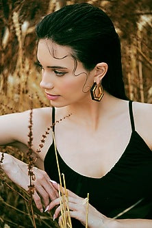 Gold Plated Black Enameled Hoop Earrings