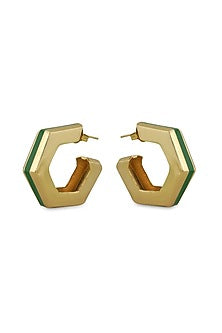 Gold Plated Green Enameled Hoop Earrings