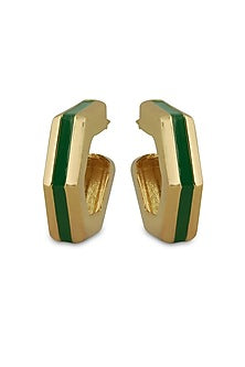 Gold Plated Green Enameled Hoop Earrings
