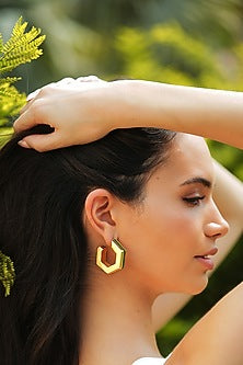 Gold Plated Green Enameled Hoop Earrings