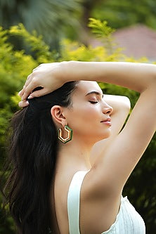 Gold Plated Green Enameled Hoop Earrings
