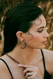 Gold Plated Black Enameled Hoop Earrings